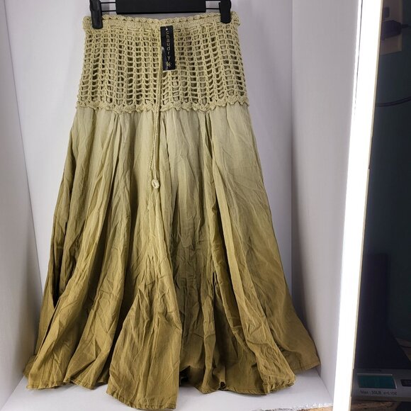 Chaudry KC Dresses & Skirts - Chaudry KC Womens Bohemian Maxi Skirt Beige Cotton Blend Crochet Waist Size S